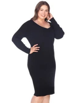 Women's Plus Size Long Sleeve Destiny Sweater Dress - White Mark