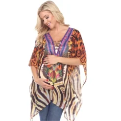 Maternity Animal Print Caftan With Tie-up Neckline - One Size Fits Most - White Mark -ChicMama Sales Store GUEST a48b05cf 5c79 47fd bded 39734453ad68