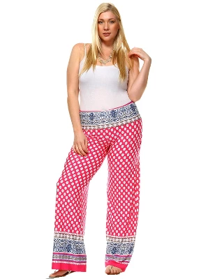 Women's Plus Size Border Printed Palazzo Pants - White Mark 6 Women's Plus Size Border Printed Palazzo Pants - White Mark - Image 6