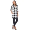Women's Roll Tab Sleeve Plaid Buttoned Top - White Mark