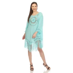 Women's Crocheted Fringed Trim Dress Cover Up - White Mark -ChicMama Sales Store GUEST a6c9c3ee 6f7a 4844 8acc 98ab9cc4e9e6