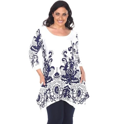 Women's Plus Size Scoop Neck Printed Yanette Tunic Top - White Mark 3 Women's Plus Size Scoop Neck Printed Yanette Tunic Top - White Mark - Image 3