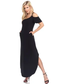 Women's Cold Shoulder Lexi Maxi Dress With Pockets - White Mark