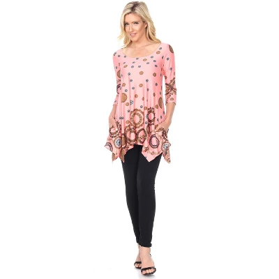 Women's 3/4 Sleeve Printed Erie Tunic Top With Pockets - White Mark 6 Women's 3/4 Sleeve Printed Erie Tunic Top With Pockets - White Mark - Image 6