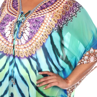 Plus Size Short Caftan With Tie-up Neckline - One Size Fits Most Plus - White Mark 4 Plus Size Short Caftan With Tie-up Neckline - One Size Fits Most Plus - White Mark - Image 4