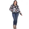 Women's Plus Size Floral Bomber Jacket - White Mark
