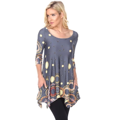 Women's 3/4 Sleeve Printed Erie Tunic Top With Pockets - White Mark 5 Women's 3/4 Sleeve Printed Erie Tunic Top With Pockets - White Mark - Image 5