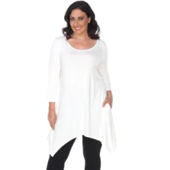 Women's Plus Size 3/4 Sleeve Makayla Tunic Top With Pockets - White Mark -ChicMama Sales Store GUEST bc73b1e6 8c76 4932 a022 451e5615521f