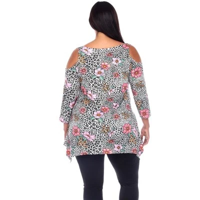 Plus Size 'Antonia' Cold Shoulder Tunic - White Mark 2 Plus Size 'Antonia' Cold Shoulder Tunic - White Mark - Image 2