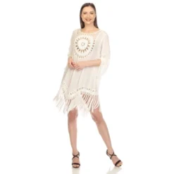 Women's Crocheted Fringed Trim Dress Cover Up - White Mark -ChicMama Sales Store GUEST be5333ca c47e 434e 9e44 0c1c8f2a4b6d