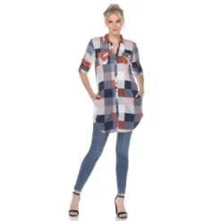 Women's Roll Tab Sleeve Plaid Buttoned Top - White Mark -ChicMama Sales Store GUEST bf368e13 6120 496a a97f 23e67e0e332a