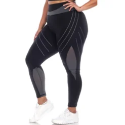 White Mark - Plus Size High-Waist Reflective Piping Fitness Leggings