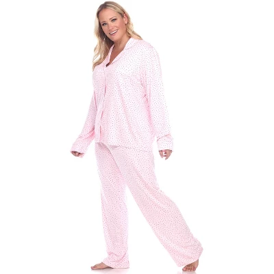 Women's Plus Size Long Sleeve Pajama Set - White Mark 1 Women's Plus Size Long Sleeve Pajama Set - White Mark