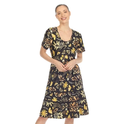 Women's Floral Short Sleeve Knee Length Dress 5 Women's Floral Short Sleeve Knee Length Dress - Image 5