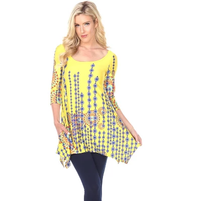 Women's 3/4 Sleeve Printed Rella Tunic Top With Pockets - White Mark 7 Women's 3/4 Sleeve Printed Rella Tunic Top With Pockets - White Mark - Image 7