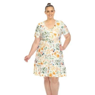 Plus Size Floral Short Sleeve Knee Length Dress 8 Plus Size Floral Short Sleeve Knee Length Dress - Image 8