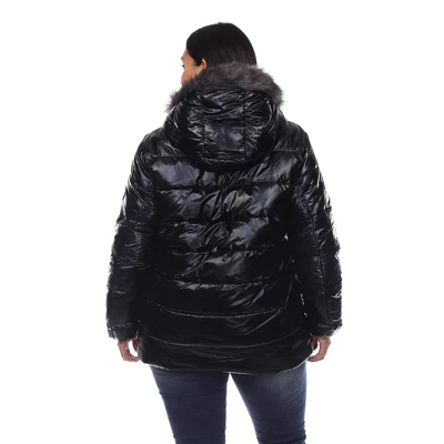 Plus Size Metallic Puffer Coat With Hoodie - White Mark 2 Plus Size Metallic Puffer Coat With Hoodie - White Mark - Image 2