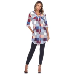 Women's Roll Tab Sleeve Plaid Buttoned Top - White Mark -ChicMama Sales Store GUEST c89c31d4 f872 4203 980b 50427ab349e3