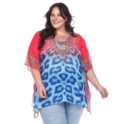 Plus Size Animal Print Caftan With Tie-up Neckline - One Size Fits Most Plus - White Mark -ChicMama Sales Store GUEST c8d22ef2 4b68 49ef a554 c77b5adb7048