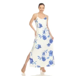 Women's Floral Strap Maxi Dress With Side Slit And Pockets - White Mark -ChicMama Sales Store GUEST cc2fad3a 3760 44bd bb7c e10f476e7caf