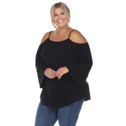 Plus Size Cold Shoulder Ruffle Sleeve Top -White Mark