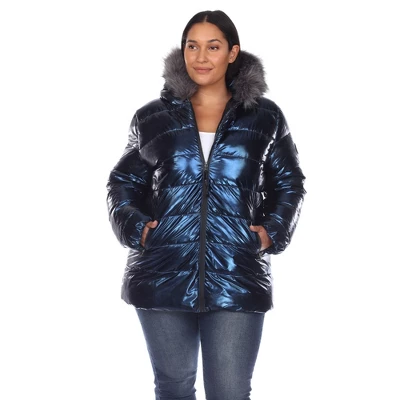 Plus Size Metallic Puffer Coat With Hoodie - White Mark 11 Plus Size Metallic Puffer Coat With Hoodie - White Mark - Image 11