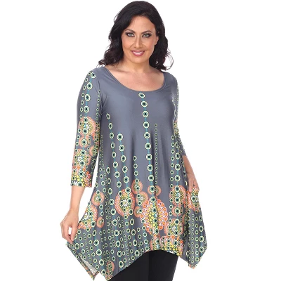 Women's Plus Size 3/4 Sleeve Printed Rella Tunic Top With Pockets - White Mark 8 Women's Plus Size 3/4 Sleeve Printed Rella Tunic Top With Pockets - White Mark - Image 8