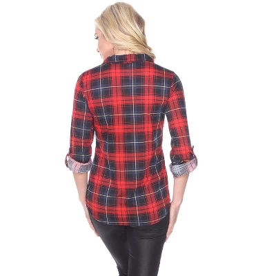 Women's Oakley Stretchy Plaid Tunic Top With Pockets - White Mark 2 Women's Oakley Stretchy Plaid Tunic Top With Pockets - White Mark - Image 2