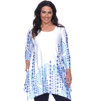 Women's Plus Size 3/4 Sleeve Printed Rella Tunic Top With Pockets - White Mark 4 Women's Plus Size 3/4 Sleeve Printed Rella Tunic Top With Pockets - White Mark - Image 4
