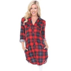 Women's Piper Stretchy Plaid Tunic With Pockets - White Mark -ChicMama Sales Store GUEST d25d36c3 31c0 4de6 ac5a 7a0c0044a550