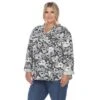 Womens Plus Pleated Long Sleeve Floral Print Blouse - White Mark