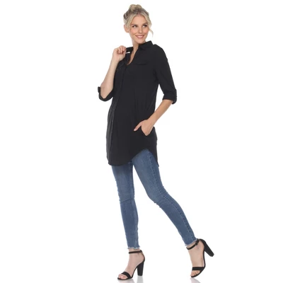 Women's Stretchy Button-Down Tunic - White Mark 2 Women's Stretchy Button-Down Tunic - White Mark - Image 2