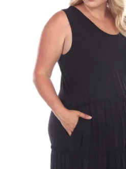 Women's Plus Size Scoop Neck Tiered Midi Dress - White Mark