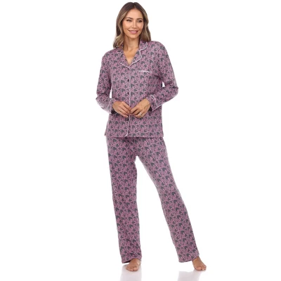 Women's Long Sleeve Heart Print Pajama Set - White Mark 1 Women's Long Sleeve Heart Print Pajama Set - White Mark