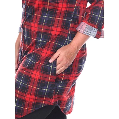 Women's Plus Size Piper Stretchy Plaid Tunic With Pockets - White Mark