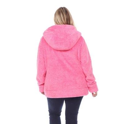 Plus Size Hooded High Pile Fleece Jacket Pink 1X - White Mark 2 Plus Size Hooded High Pile Fleece Jacket Pink 1X - White Mark - Image 2