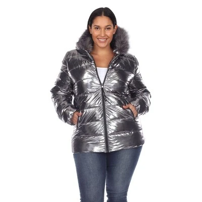 Plus Size Metallic Puffer Coat With Hoodie - White Mark 10 Plus Size Metallic Puffer Coat With Hoodie - White Mark - Image 10
