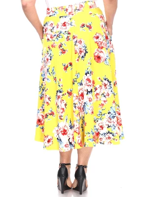 Women's Plus Size Floral Printed Tasmin Flare Midi Skirts - White Mark 2 Women's Plus Size Floral Printed Tasmin Flare Midi Skirts - White Mark - Image 2