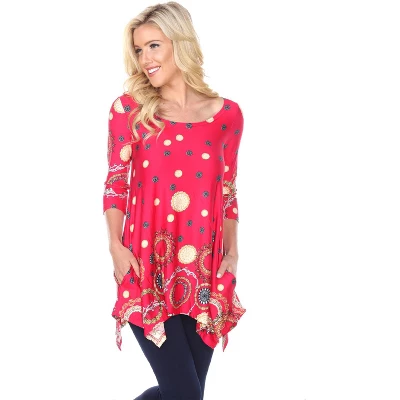 Women's 3/4 Sleeve Printed Erie Tunic Top With Pockets - White Mark 9 Women's 3/4 Sleeve Printed Erie Tunic Top With Pockets - White Mark - Image 9