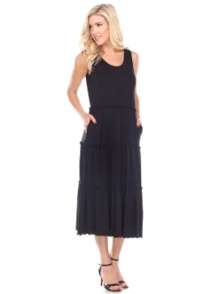 Women's Scoop Neck Tiered Midi Dress - White Mark