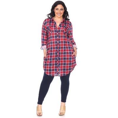 Women's Plus Size Piper Stretchy Plaid Tunic With Pockets - White Mark 13 Women's Plus Size Piper Stretchy Plaid Tunic With Pockets - White Mark - Image 13