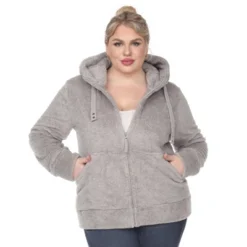 Plus Size Hooded High Pile Fleece Jacket - White Mark -ChicMama Sales Store GUEST e7c4d0b5 e722 4484 894e 2ee1bab8641e