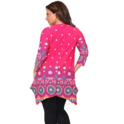 Women's Plus Size 3/4 Sleeve Printed Lucy Tunic Top - White Mark