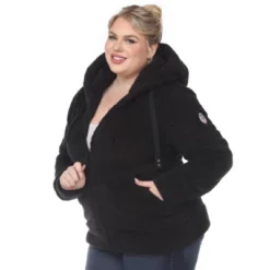 Plus Size Hooded High Pile Fleece Jacket - White Mark