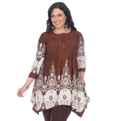 Women's Plus Size 3/4 Sleeve Printed Dulce Tunic Top - White Mark 7 Women's Plus Size 3/4 Sleeve Printed Dulce Tunic Top - White Mark - Image 7