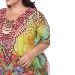 Plus Size Animal Print Caftan With Tie-up Neckline - One Size Fits Most Plus - White Mark -ChicMama Sales Store GUEST eccb3b56 0d5e 4076 8fcd f401863cff1d