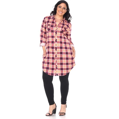 Women's Plus Size Piper Stretchy Plaid Tunic With Pockets - White Mark 10 Women's Plus Size Piper Stretchy Plaid Tunic With Pockets - White Mark - Image 10