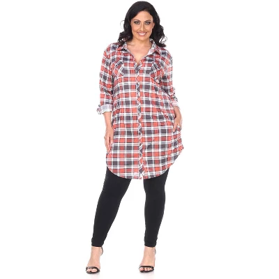 Women's Plus Size Piper Stretchy Plaid Tunic With Pockets - White Mark 11 Women's Plus Size Piper Stretchy Plaid Tunic With Pockets - White Mark - Image 11