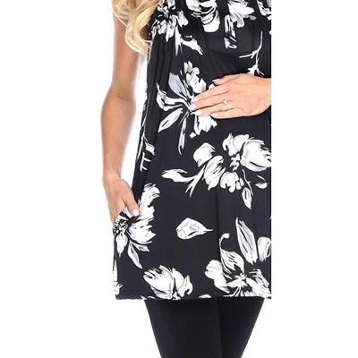 Maternity Floral Printed Sleeveless Labelle Tunic - White Mark 2 Maternity Floral Printed Sleeveless Labelle Tunic - White Mark - Image 2