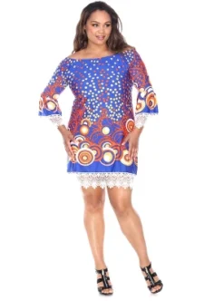 Women's Plus Size 3/4 Bell Sleeves Lace Trim Lenora Dress - White Mark -ChicMama Sales Store GUEST f557343a 23b8 42c4 a75a 9a6c55de37e4